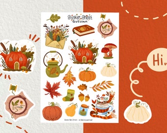 Sticker Sheet - Autumn - Journal Stickers - Planner Sticker - Floral Sticker - Scrapbook Sticker - Flower Sticker - Autumn - Pumpkin House