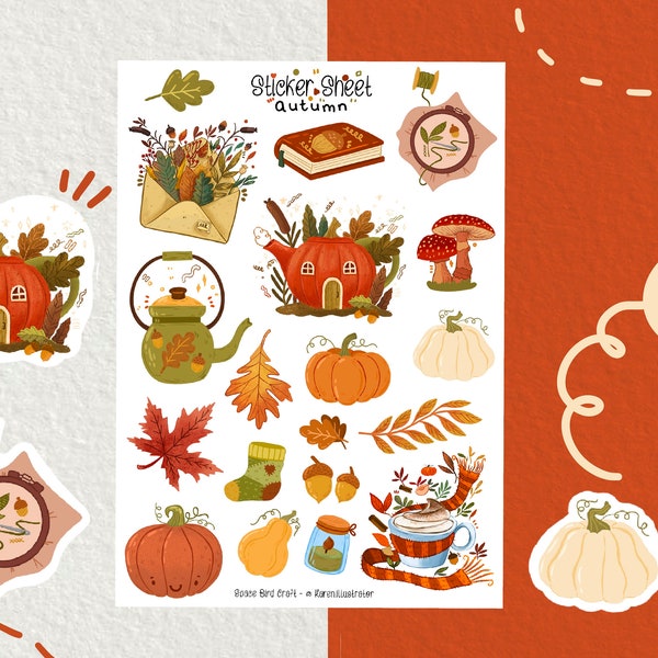 Feuille d'autocollants - Automne - Journal Stickers - Planner Sticker - Floral Sticker - Scrapbook Sticker - Flower Sticker - Autumn - Pumpkin House