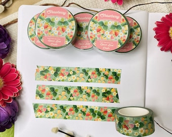 Strawberry Washi Tape Paper Tape Decorative Journal Tape  Flower Washi Tape Scrapbook Decoration for Journal Diary Tape Easy Tear Paper Tape