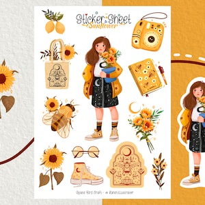 Stickervel - Zonnebloem - Journaling Stickers - Planner Sticker - Floral Sticker - Scrapbook Sticker - Flower Sticker - Summer Vibes