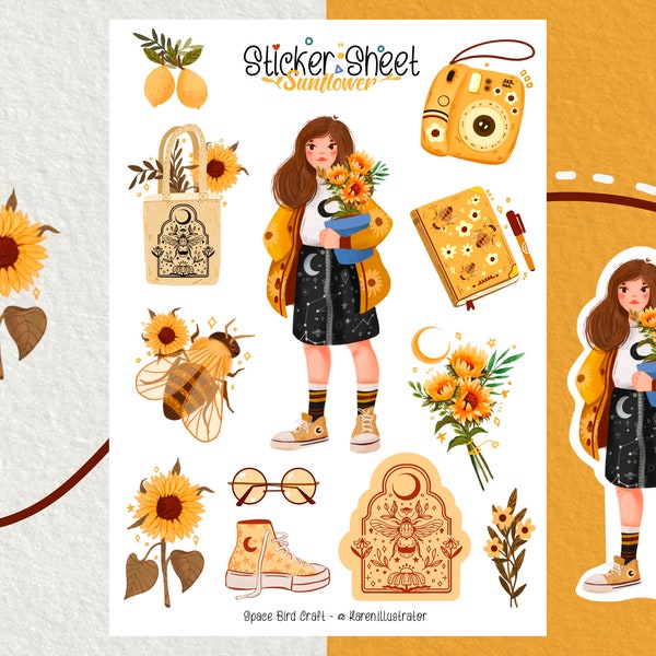 Sticker Sheet - Sonnenblume - Journaling Aufkleber - Planner Aufkleber - Blumen Aufkleber - Scrapbook Aufkleber - Blumen Aufkleber - Sommer Vibes