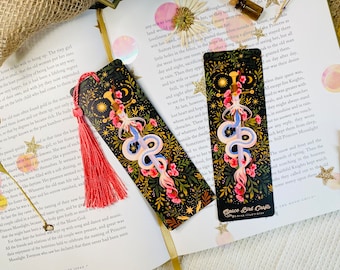 Sakura Dragon Bookmark | Book Accessories Illustrated Bookmark Reading, Bookish Gift, Paper Bookmark Moon Bookmark Reading Accessory Journal