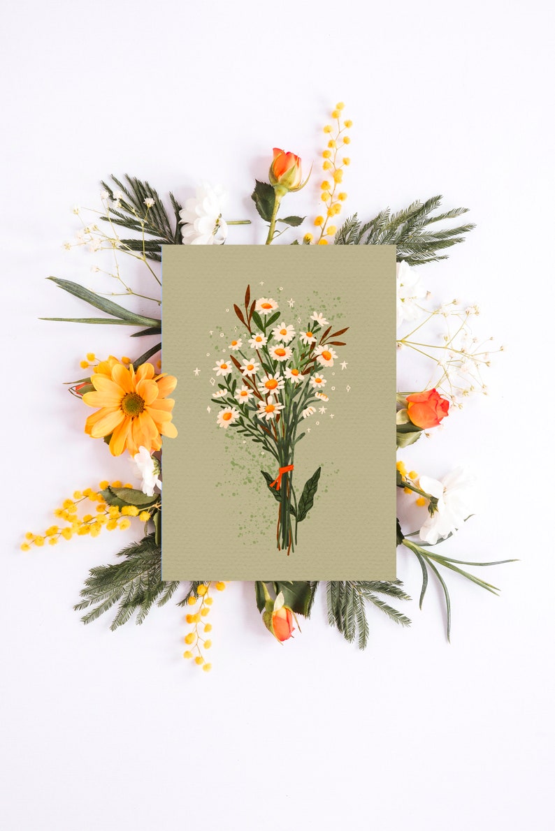A Set of Floral Post Cards Post Card Size Art Print Botanical Post Card Postkarten Floral Art Prints Mothers Day Cards Daisy