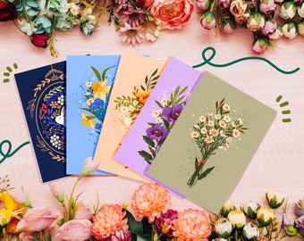 Ein Set floraler Postkarten - Postkartengröße - Kunstdruck - Botanische Postkarten - Florale Kunstdrucke - Muttertagskarten