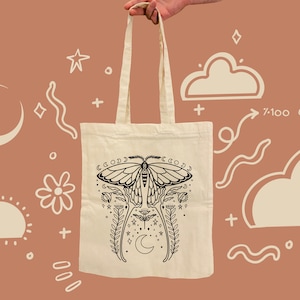 Sac fourre-tout 100 % Coton -Butterfly Motive - Sac à bandoulière- Sac d’épicerie- Sac en toile de coton - Sac durable - Sac d’école