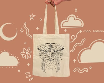 Sac fourre-tout 100 % Coton -Butterfly Motive - Sac à bandoulière- Sac d’épicerie- Sac en toile de coton - Sac durable - Sac d’école