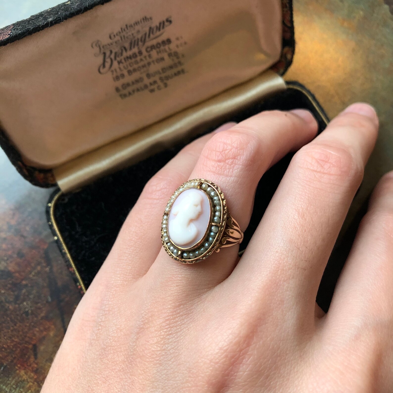 Antique Lovely Lady Shell Cameo & Seed pearls Ring 10k gold Etsy
