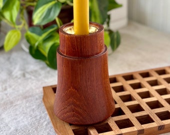 Vintage Mid Century Modern Dansk Designs JHQ Teak Wood & Candle Holder MCM Boho