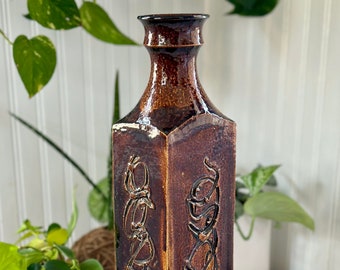 Große Vintage Hand Made Studio Keramik Vase, signiert, abstrakt, brutalist Brown