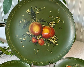 Bandeja y platos vintage pintados a mano: decoración de frutas de mediados de siglo