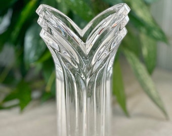 Vintage Mikasa Crystal 8" Deco Flower Vase Art Deco Modern Design, 1980's