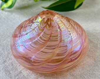 Small Vintage Hand Blown Vase/Weed Pot Pink Iridescent Swirls
