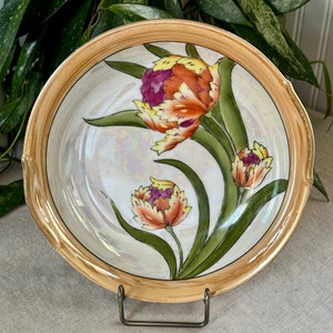Vintage Lusterware Bowl with Hand Painted Peonies, Japan, Serving, Home Decor, Flowers