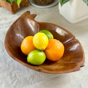 Vintage Large Wood Leaf Bowl, Tiki, Polynesian, Island, Glossy Finish