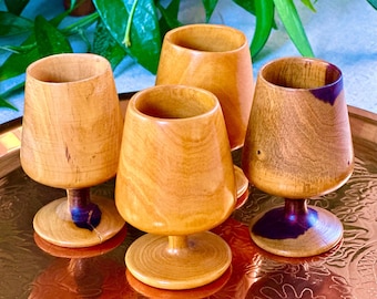 Vintage Wood Liqueur/Cordial Glasses, Cups, Set of 4, Tiki, Mid Century, MCM