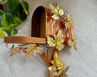 Vintage Mailbox Wall Hanging, Mid Century, Copper, Brass, Wood, Kitsch, Wall Decor