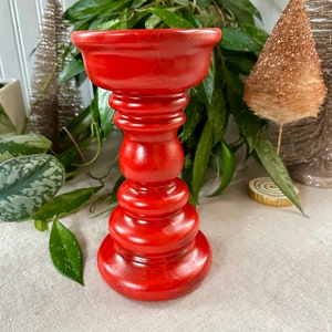 Vintage Ceramic Red Pillar Candle Holder, Handmade Candle Included