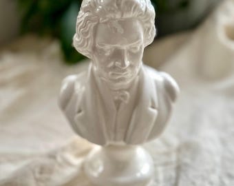 Vintage White Ceramic Bust of Beethoven, Made in Italy