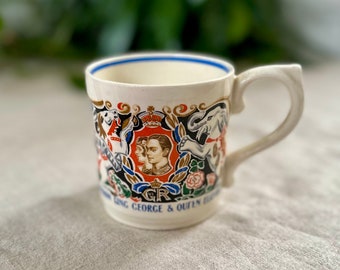 Vintage Dame Laura Knight 1937 King George Queen Elizabeth Coronation Cup Mug, British Royalty, Monarchy