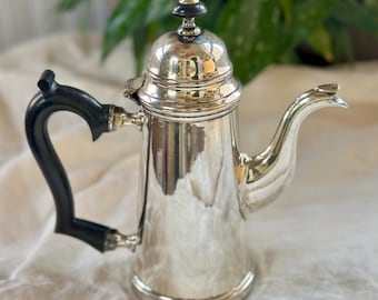 India Silver Plate Coffee/Tea Pot Vintage Black Handle Swan Neck Spout, EPNS