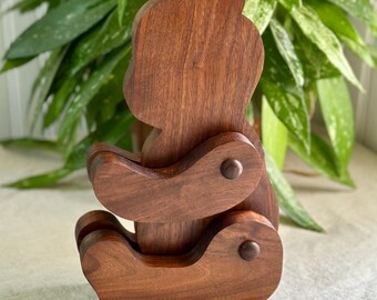 Vintage Walnut Articulated Teddy Bear, Moveable Arms and Legs, Toy, Decor, Children, FolkArt, Pegged