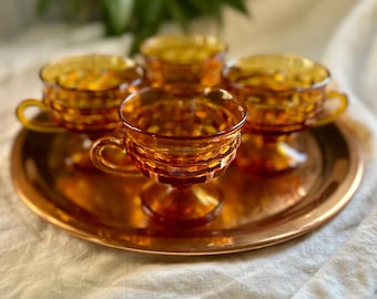 Colony Indiana Glass Whitehall Amber Footed Cup, Set of 4, Punch, Tea, Vintage
