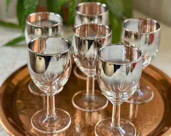 Vintage Platinum Ombre Wine Glasses - Set of 6 MCM Mercury Fade, France