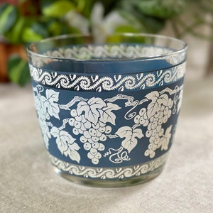 Vintage Hazel Atlas kleine ijsemmer wijnemmer blauw druifpatroon