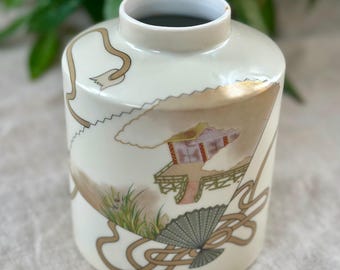 REPAIRED VINTAGE Sensu Japanese Vase, 1979, Fan, Iris, House, Haldon Group, Kintsugi