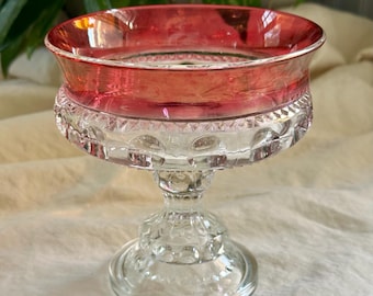 Vintage Tiffin Glass Franciscan King's Crown-Ruby Flashed Compote Dish