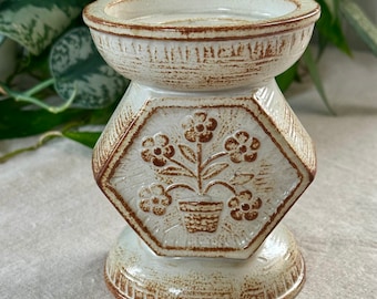 Vintage Japanese Ceramic Pillar Candle Holder, Flower Pot, Hexagon, 1970s