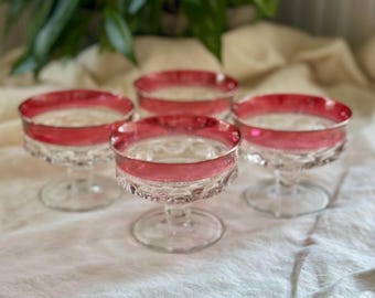 Vintage Tiffin Franciscan Ruby Flashed Sherbet Glasses - Kings Crown Set of 4