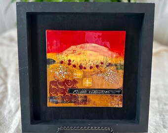 Mounted Fused Glass Art Wall Hanging, Artist Made, Abstract Landscape, "Middle of Nowhere"