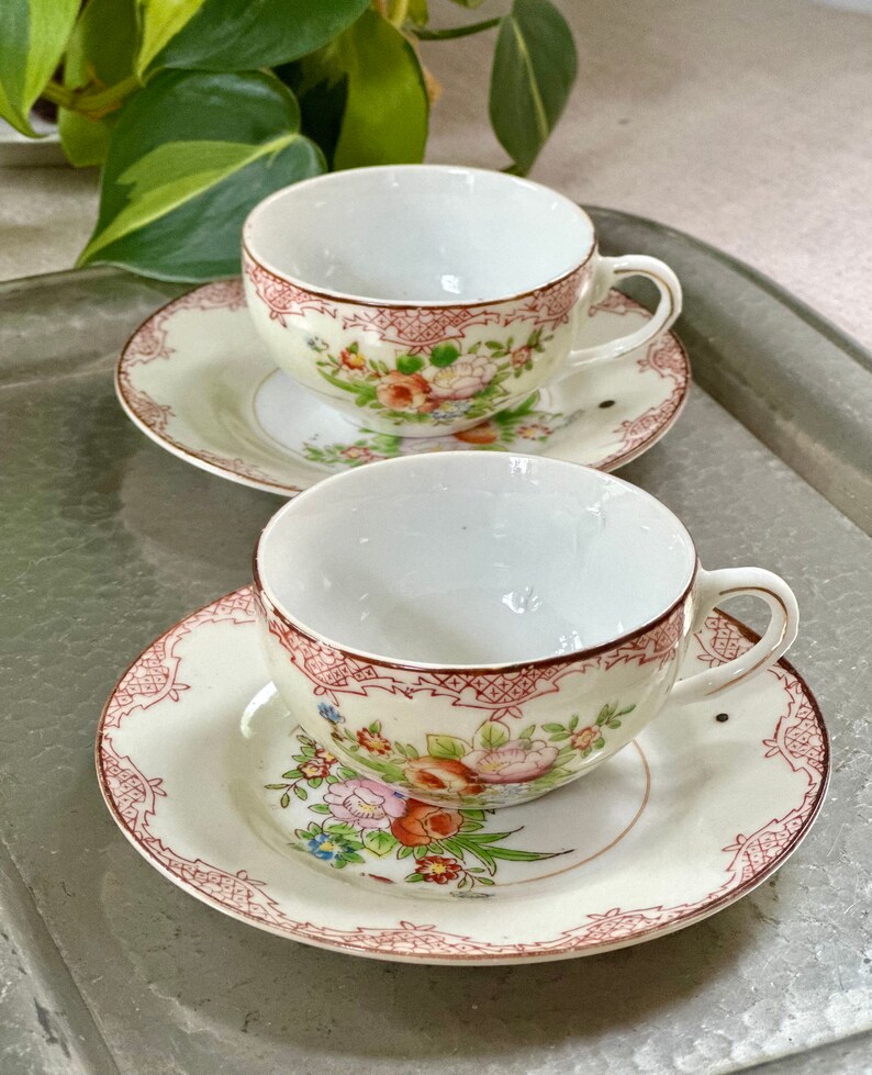 Vintage Occupied Japan Demitasse Cups and Saucers Set of 2 Etsy