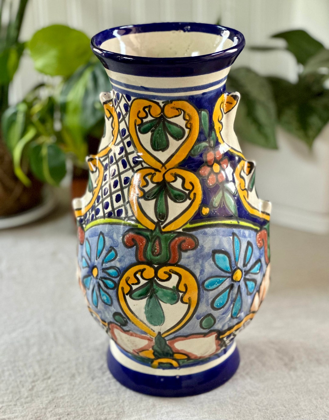 Vintage Hand Painted Large Vase Mexico, Colorful, Signed Etsy