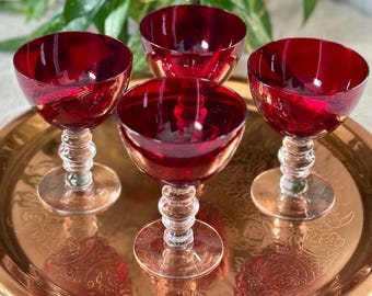 Vintage Duncan & Miller Ruby Red Cocktail Glasses - Set of 4