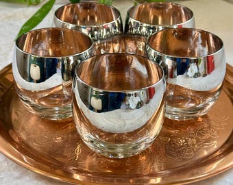 Queen’s Lusterware Platinum Roly Poly Glasses *Set of 5, Vintage, 1950s