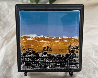 Arte en vidrio fusionado para colgar en la pared, hecho por un artista, paisaje abstracto