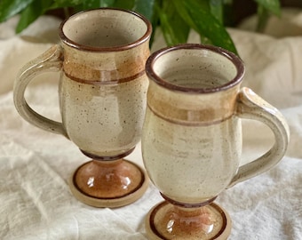 Speckled Studio Pottery Irish Coffee Mugs: 1970s Vintage Ceramic Set