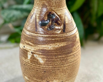 Handmade Studio Pottery Vase: Brown Cream Earthy Glaze, 1980s Vintage