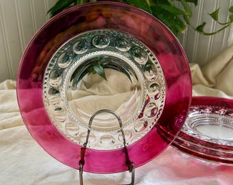 Vintage Tiffin Franziskaner Kings Crown Ruby Fingerabdruck Teller - 4er Set
