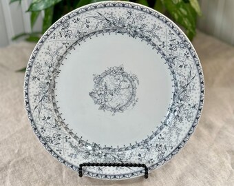 REPAIRED VINTAGE Johnson Brothers Dinner Plate, Gray Transferware, Lace Pattern, Kintsugi Repair