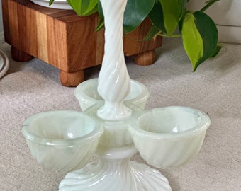 Vintage French Milk Glass, Condiment Server/Caddy On Stand, 3 Compartments (As Is)