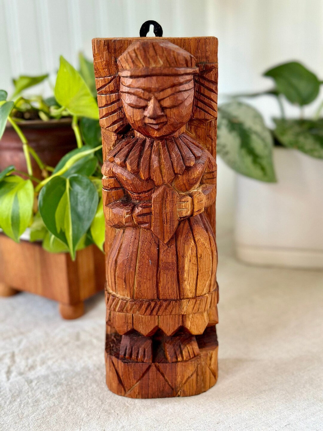 Vintage Hand Carved Woman Statue, Wood, Rustic, South East Asian ...