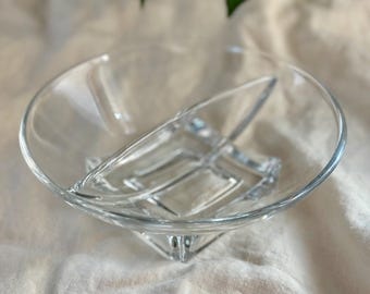MCM 1950's Cambridge Glass Square Pattern Divided Bowl, Vintage