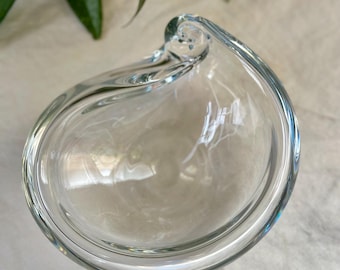 MCM Hugo Gehlin Clear Glass Swirl Bowl, Signed, Hand Blown, Sweden, Gullaskruf Glassworks, Rare