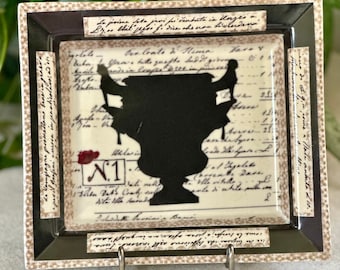 Vintage Tozai Home Vide Poche, Catch All Tray, Silhouette, Writing, Rectangle
