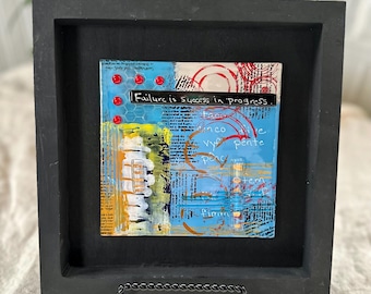 Mounted Fused Glass Art Wall Hanging, Artist Made, Abstract, "Failure is Success in Progress"