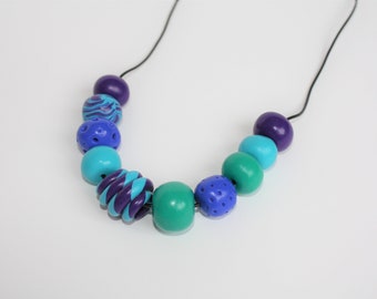 Polymer Clay Necklace // Green, Blue and Purple