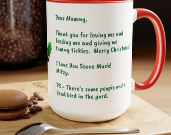 Personalized Christmas mug from a pet. Two-Tone Coffee Mugs, 15oz